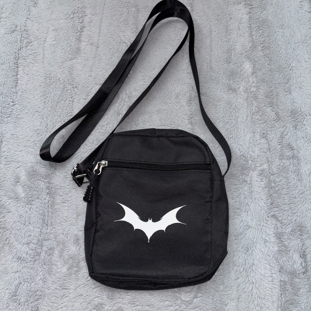 White Vampire Bat Goth Style cross body Bag W/adjustable Strap